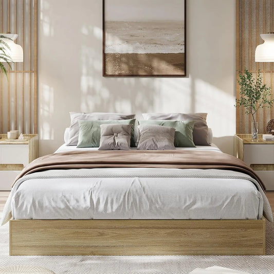 Full Size Wood Platform Bed Frame No Box Spring Needed,Wood Slat Support,Floor Standing Design 75.98"L x 54.72"W x 7.68"H